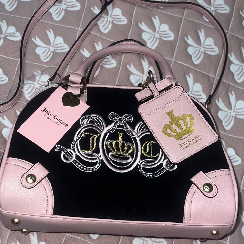 Juicy Couture Pink and Black Satchel with Gold Accents